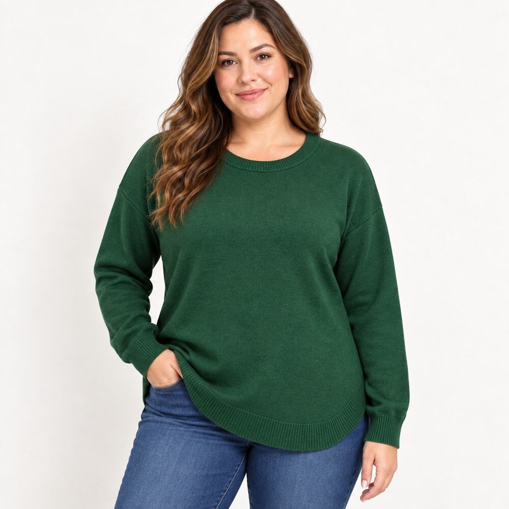 BELAROI Womens 5X Green Crew Neck Sweater Oversized Tunic Curved Hem Knit
